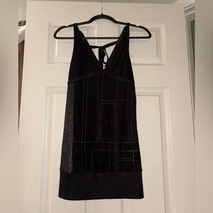 Salvage Black Mini Dress with V-Neck and Back Tie